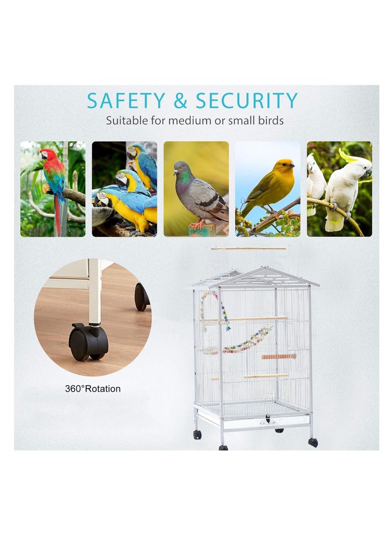 أرابايت قفص طيور Rightsure، قفص طيور صغير متوسط ​​الحجم مفتوح من الأعلى مقاس 34 بوصة، قفص طيور من الحديد المطاوع مع حامل دوار قابل للفصل وغطاء مفتوح للعب، أقفاص طيور للببغاوات والعصافير والكناري (أبيض ممتاز) - Image 3