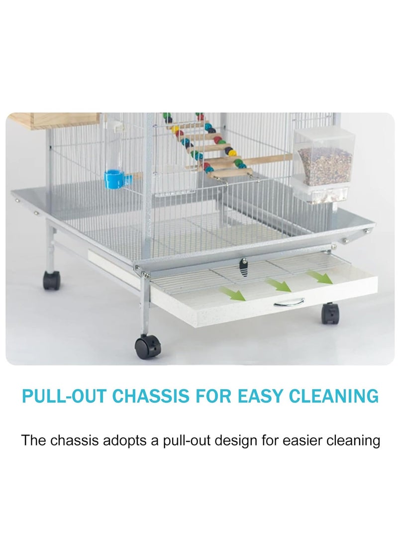 أرابايت قفص طيور Rightsure، قفص طيور صغير متوسط ​​الحجم مفتوح من الأعلى مقاس 34 بوصة، قفص طيور من الحديد المطاوع مع حامل دوار قابل للفصل وغطاء مفتوح للعب، أقفاص طيور للببغاوات والعصافير والكناري (أبيض ممتاز) - Image 4