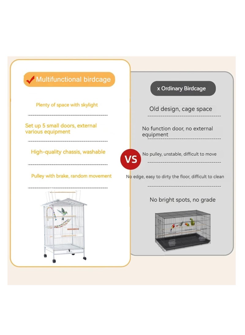 أرابايت قفص طيور Rightsure، قفص طيور صغير متوسط ​​الحجم مفتوح من الأعلى مقاس 34 بوصة، قفص طيور من الحديد المطاوع مع حامل دوار قابل للفصل وغطاء مفتوح للعب، أقفاص طيور للببغاوات والعصافير والكناري (أبيض ممتاز) - Image 5