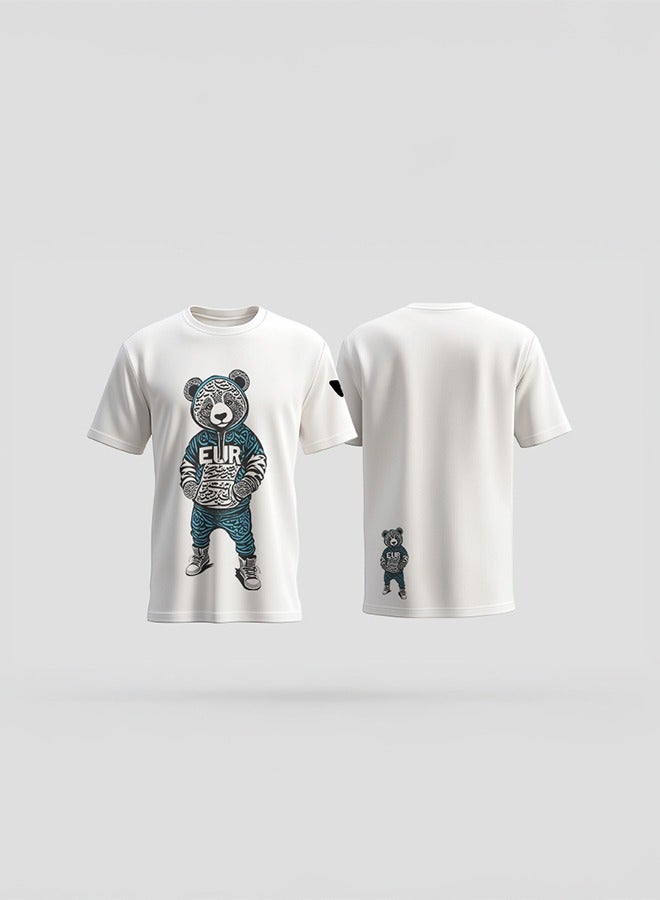 Ai Vista Unisex Eur Bear Graphic T-Shirt White with Round Neck -  XL Regular Fit, Premium Cotton, Urban Streetwear Style - Image 2