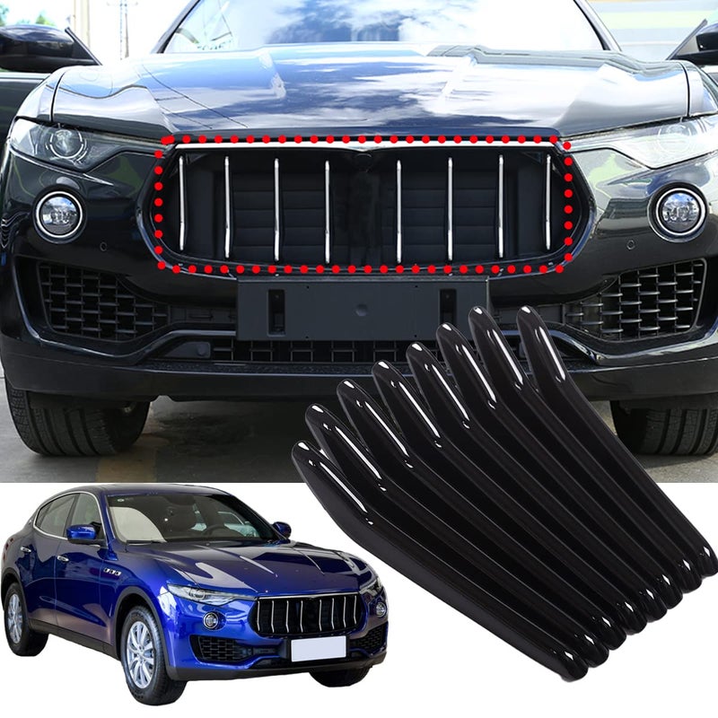 8pcs Car Styling ABS Plastic Exterior Front Grill Decoration Strips Cover Trims For Maserati Levante 2016 2017 2018 Auto Accessories Glossy Black