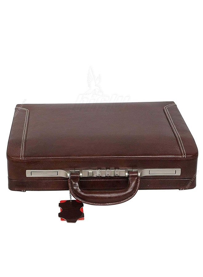 Hifly Leather Briefcase for Men - Unisex - Round Corner Strap Over - Hard Briefcase - Office Bag - Leather Accessories - 3 Digit Combo Italy Lock - Suitcase - 15.6" Laptop Briefcase - Luggage - Brown - Image 2