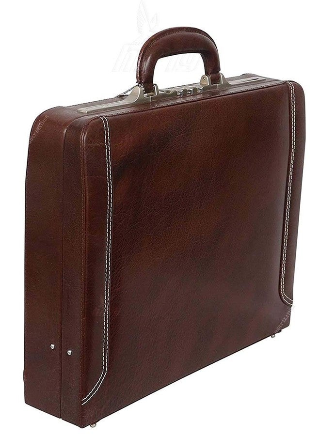 Hifly Leather Briefcase for Men - Unisex - Round Corner Strap Over - Hard Briefcase - Office Bag - Leather Accessories - 3 Digit Combo Italy Lock - Suitcase - 15.6" Laptop Briefcase - Luggage - Brown - Image 3