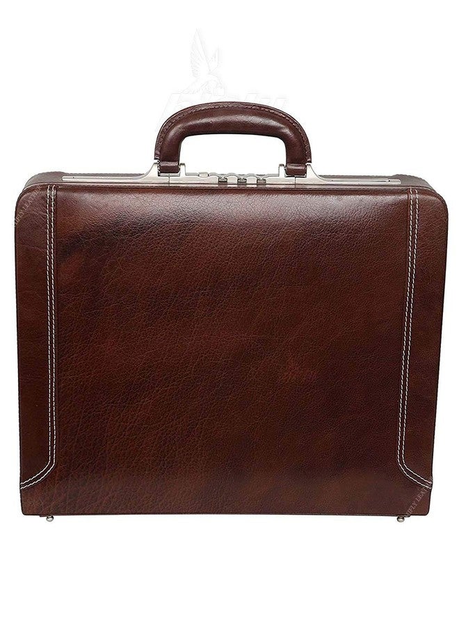 Hifly Leather Briefcase for Men - Unisex - Round Corner Strap Over - Hard Briefcase - Office Bag - Leather Accessories - 3 Digit Combo Italy Lock - Suitcase - 15.6" Laptop Briefcase - Luggage - Brown - Image 1