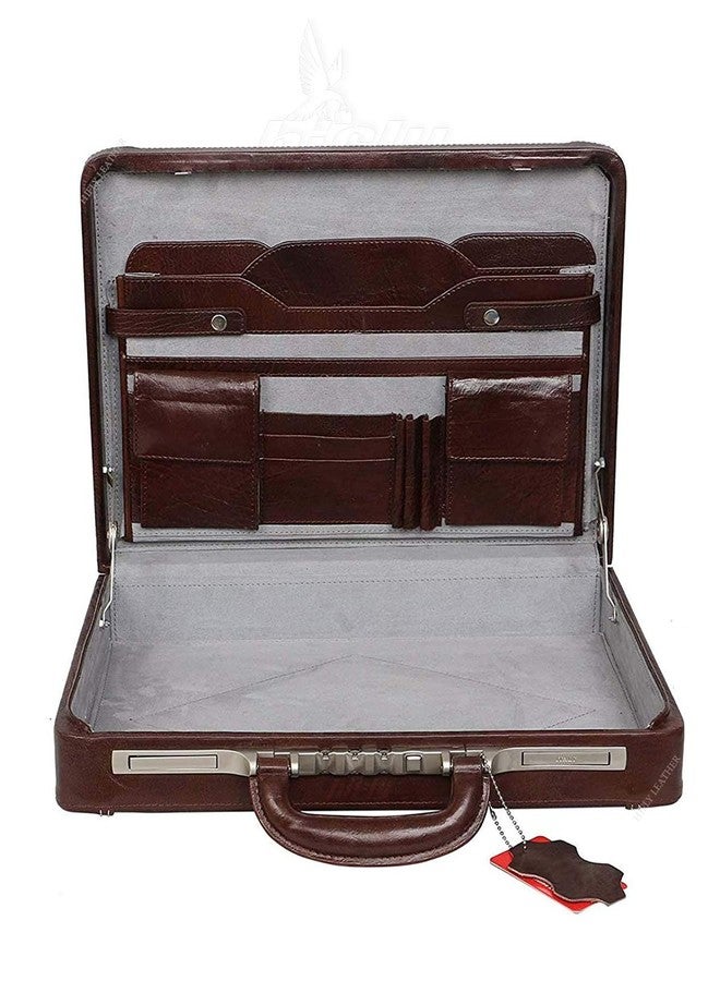 Hifly Leather Briefcase for Men - Unisex - Round Corner Strap Over - Hard Briefcase - Office Bag - Leather Accessories - 3 Digit Combo Italy Lock - Suitcase - 15.6" Laptop Briefcase - Luggage - Brown - Image 5