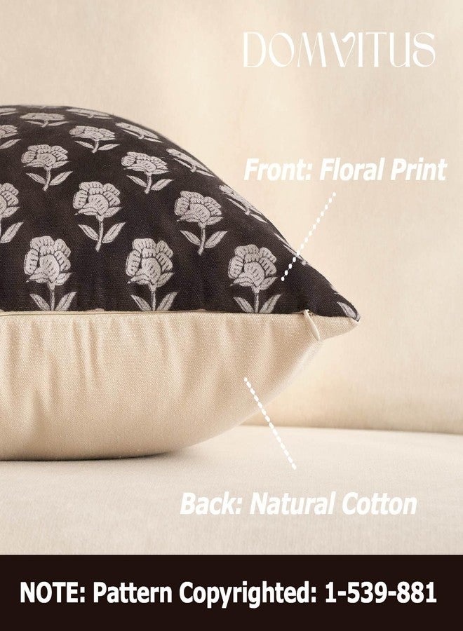 DOMVITUS Floral Pillow Covers 20x20 Throw Pillow Covers Decorative Block Floral Print Vintage Pillow Cover for Living Room Couch Bed, Black, 1PC - Image 2