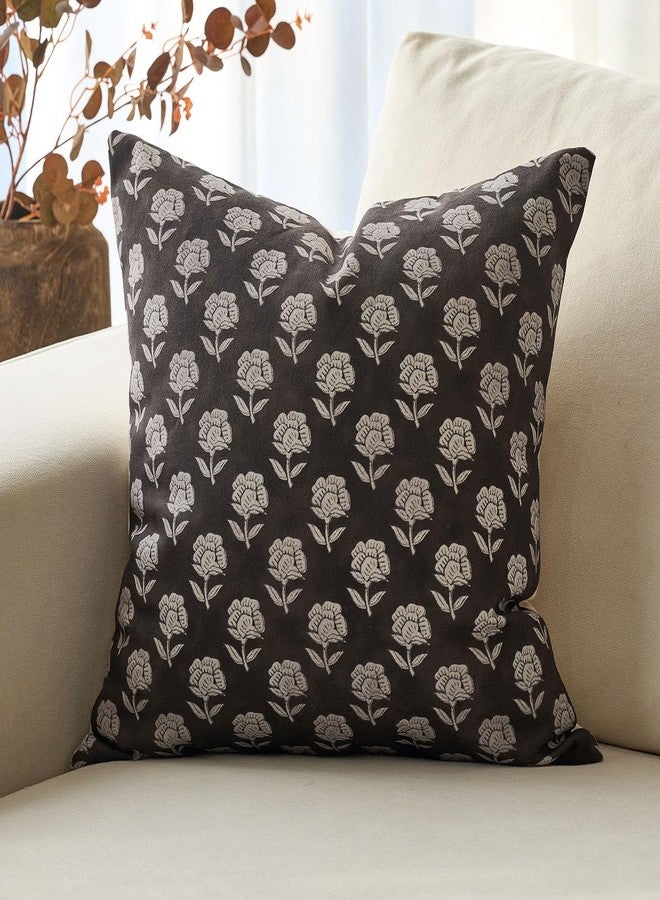 DOMVITUS Floral Pillow Covers 20x20 Throw Pillow Covers Decorative Block Floral Print Vintage Pillow Cover for Living Room Couch Bed, Black, 1PC - Image 1