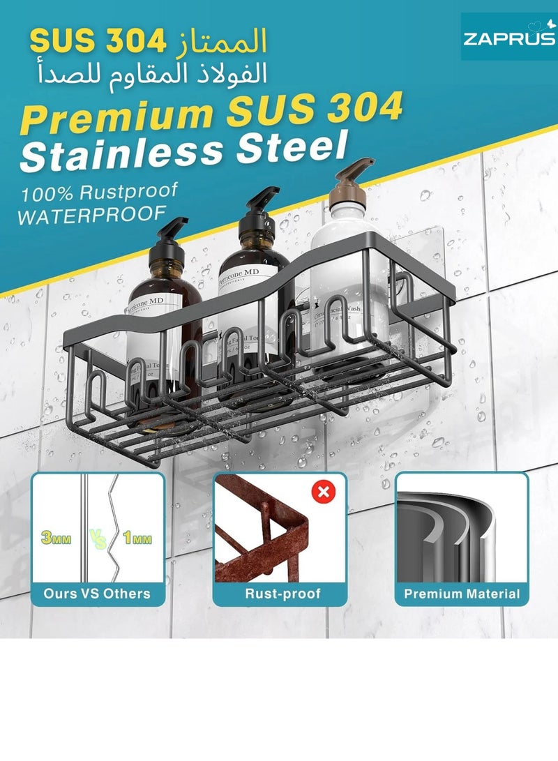 زابروس منظم حمام 5 قطع – حامل دش من الستانلس ستيل المقاوم للصدأ مع لاصق قوي بدون حفر | رف جداري للتخزين للحمام والمطبخ | سعة كبيرة، مقاوم للماء، سهل التركيب - Image 5