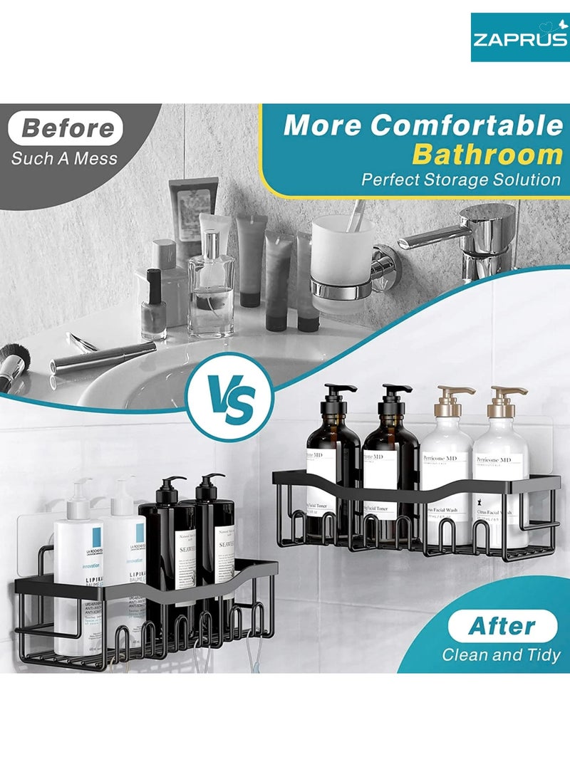 زابروس منظم حمام 5 قطع – حامل دش من الستانلس ستيل المقاوم للصدأ مع لاصق قوي بدون حفر | رف جداري للتخزين للحمام والمطبخ | سعة كبيرة، مقاوم للماء، سهل التركيب - Image 4