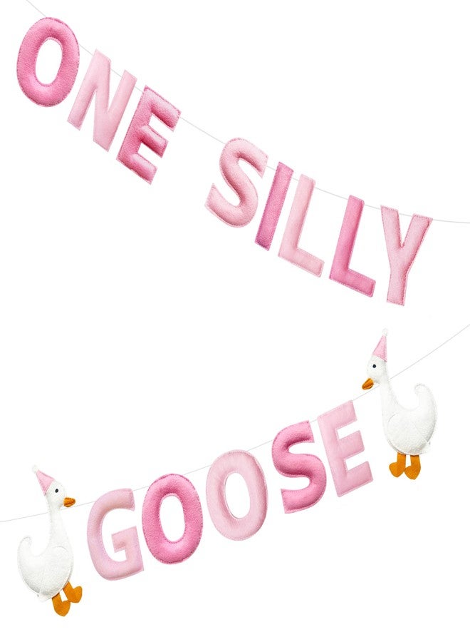 pinkblume One Silly Goose Birthday Decorations Gradient Pink Felt Handmade Pre-Strung 3d Goose 1st Birthday Banner for Baby Girl First Bday Party Decorations Fireplace Nursery Home Wall Decor - Image 1