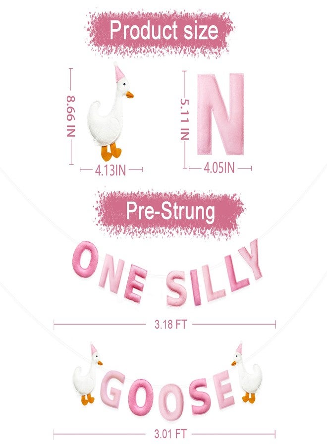 pinkblume One Silly Goose Birthday Decorations Gradient Pink Felt Handmade Pre-Strung 3d Goose 1st Birthday Banner for Baby Girl First Bday Party Decorations Fireplace Nursery Home Wall Decor - Image 2