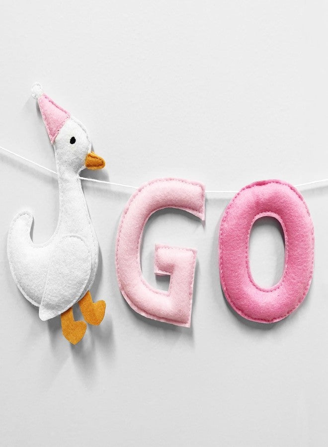 pinkblume One Silly Goose Birthday Decorations Gradient Pink Felt Handmade Pre-Strung 3d Goose 1st Birthday Banner for Baby Girl First Bday Party Decorations Fireplace Nursery Home Wall Decor - Image 4