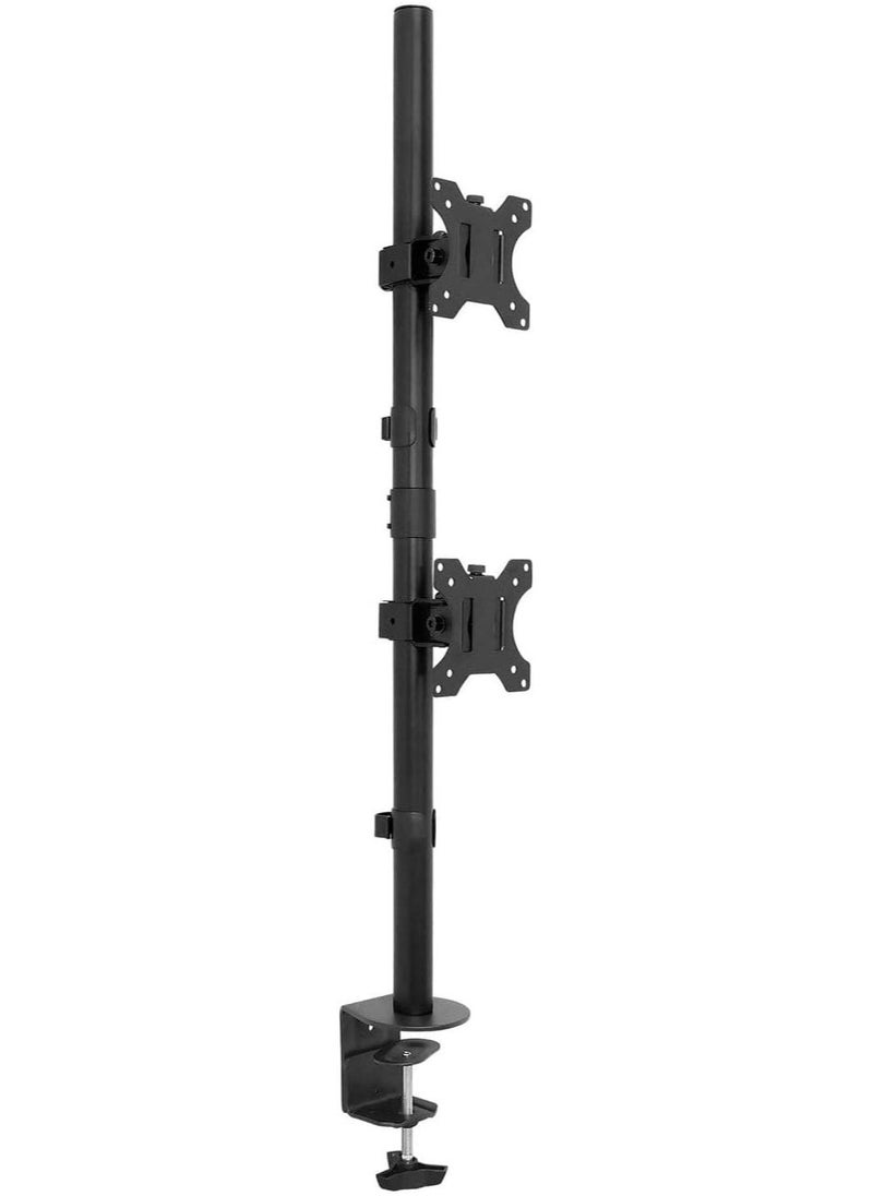 ELTRAZONE Vertical Dual Monitor Mount | Stacked Monitor Desk Stand | Fits 19 to 32 Inch Screens | C-Clamp & Grommet Bases | Adjustable Height - Image 1