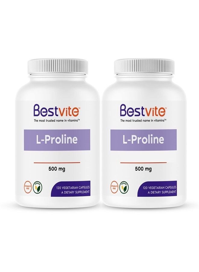 BESTVITE L-Proline 500mg (240 Vegetarian Capsules) (120 x 2) - No Stearates - No Fillers - Vegan - Gluten Free - Non GMO - Image 1
