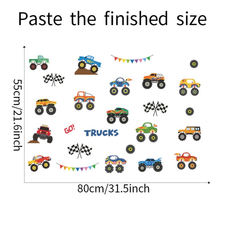 Saomour 25 Pieces Monster Truck Stickers Wall Decals Wall Stickers for Bedroom for Living Room Kids Bedroom Baby Nursery Playroom Wall Decor - Image 3