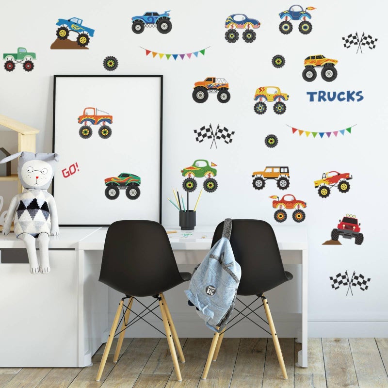 Saomour 25 Pieces Monster Truck Stickers Wall Decals Wall Stickers for Bedroom for Living Room Kids Bedroom Baby Nursery Playroom Wall Decor - Image 5