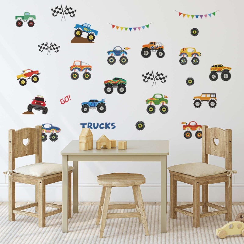 Saomour 25 Pieces Monster Truck Stickers Wall Decals Wall Stickers for Bedroom for Living Room Kids Bedroom Baby Nursery Playroom Wall Decor - Image 1