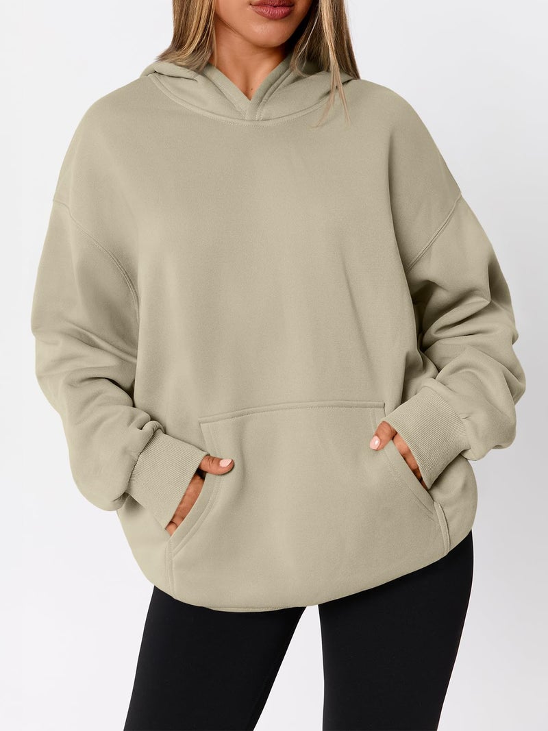 WYNNQUE Hoodies for Women Oversized Sweatshirts Fall Fashion Outfits 2026 Casual Sweaters Tops Fleece Plus Size Workout Comfy Winter Clothes Beige L - Image 3
