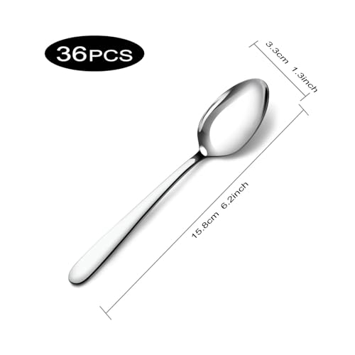 Pleafind 36 Pieces Teaspoons Set (6.2 inch), Spoon Silverware, Stainless Steel Tea Spoons, Mirror Polished Small Teaspoon, Dessert Spoons for Home, Kitchen, Restaurant, Dishwasher Safe - Image 2
