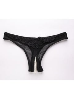 NIBEMINENT Pearl Crotchless Thong Brief Black  - Image 1
