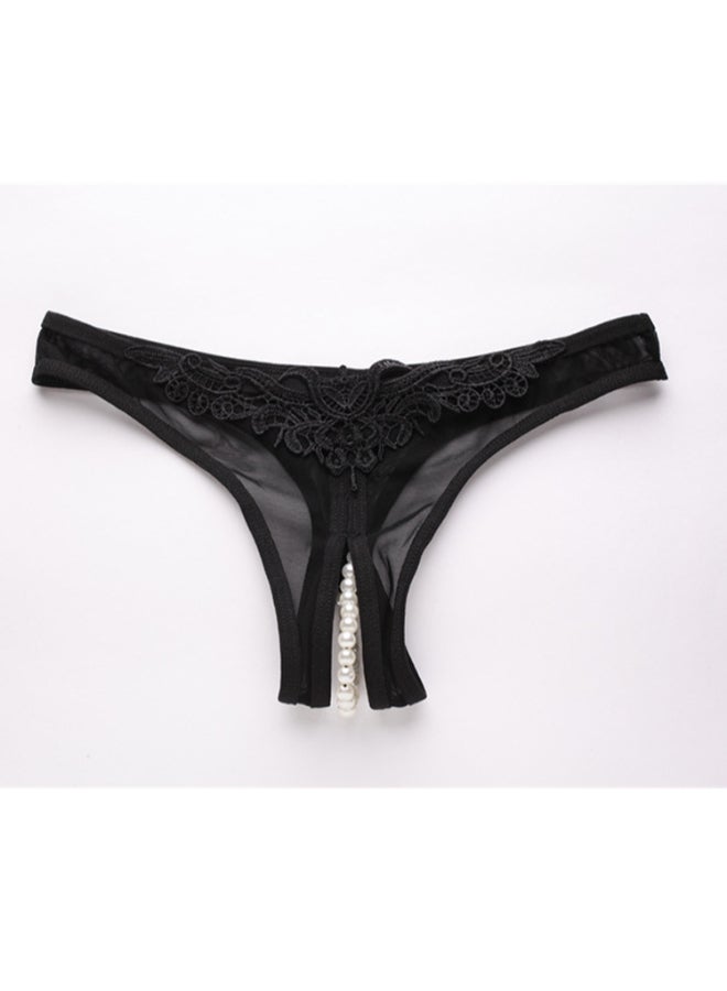 NIBEMINENT Pearl Crotchless Thong Brief Black  - Image 1