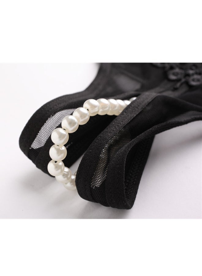 NIBEMINENT Pearl Crotchless Thong Brief Black  - Image 2