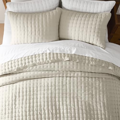 WDCOZY Beige King Size Quilt Bedding Sets with 2 Pillow Shams, Neutral Lightweight Soft Bedspread Coverlet, Quilted Blanket Thin Comforter Bed Cover for All Season, 3 Pieces, 104x90 inches - Image 3