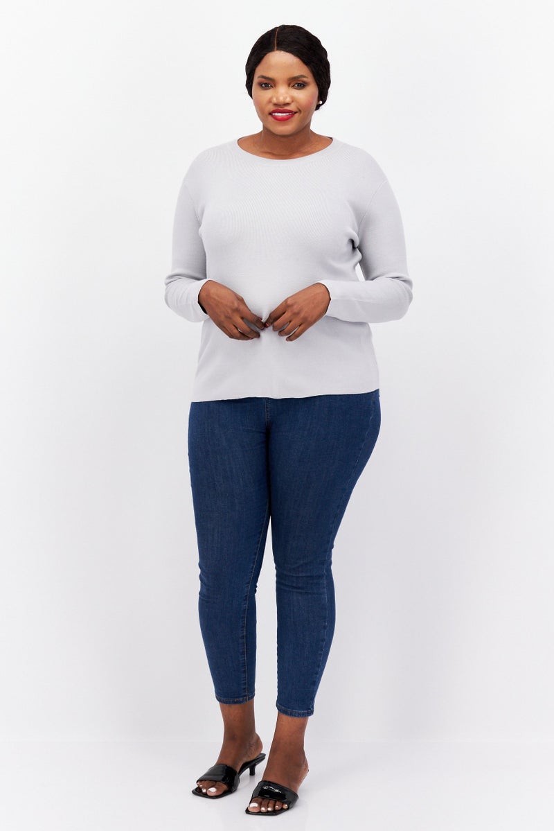 Fire & Glory Women Crew Neck Knitted Sweater, Grey  - Image 2