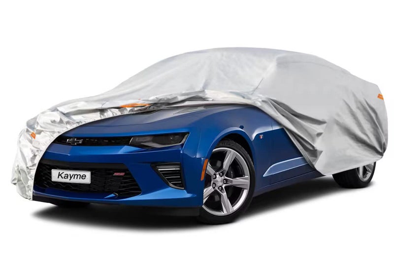 Kayme 6 Layers Car Cover Custom Fit for Chevrolet Chevy Camaro (2010-2025) Waterproof All Weather for Automobiles, Outdoor Full Cover Rain Sun UV Protection.Sliver - Image 1