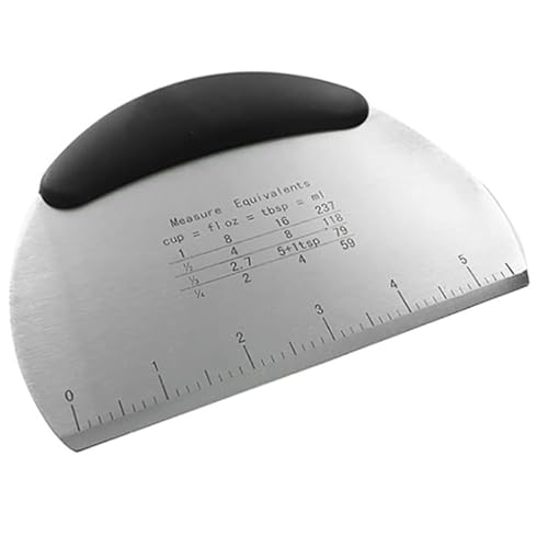 Trifecta Dough Scraper, Stainless Steel Dough Cutter and Pizza Cutter with Measurement Guide, Multipurpose Bench Scraper for Cutting Bread with Non-Slip Handle (Black, Pack of 1) - Image 1