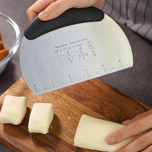 Trifecta Dough Scraper, Stainless Steel Dough Cutter and Pizza Cutter with Measurement Guide, Multipurpose Bench Scraper for Cutting Bread with Non-Slip Handle (Black, Pack of 1) - Image 5