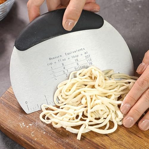 Trifecta Dough Scraper, Stainless Steel Dough Cutter and Pizza Cutter with Measurement Guide, Multipurpose Bench Scraper for Cutting Bread with Non-Slip Handle (Black, Pack of 1) - Image 4