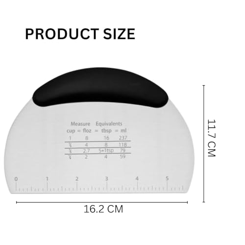 Trifecta Dough Scraper, Stainless Steel Dough Cutter and Pizza Cutter with Measurement Guide, Multipurpose Bench Scraper for Cutting Bread with Non-Slip Handle (Black, Pack of 1) - Image 2