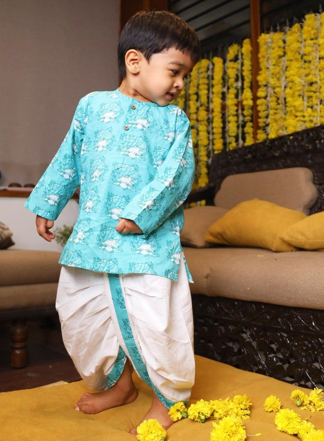 POLKA TOTS Cotton Full Sleeve Printed Kurta Dhoti For Infant & Toddlers | Ethnic Wear For Festival & Wedding & Functions (Print: Tribal Print, 2-3 Y) - Image 4