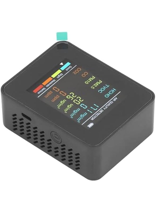 جهاز مراقبة جودة الهواء المحمول مع شاشة LCD مضاءة خلفياً لاكتشاف CO2 وTVOC وHCHO وPM2.5 وPM10 ونظام إنذار داخلي (أسود) - Image 2