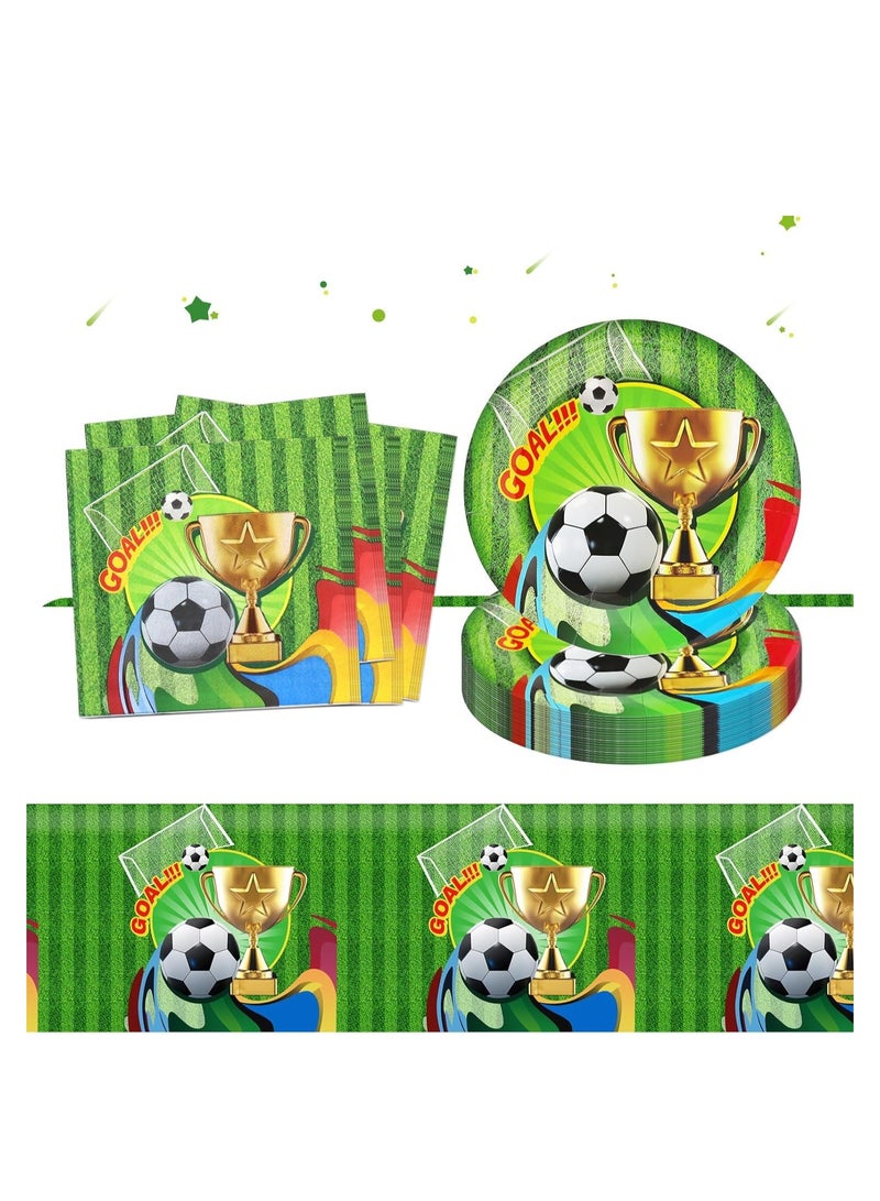 Excefore طقم أدوات المائدة للحفلات، 41 قطعة بتصميم كرة القدم لزينة طاولة الحفل بما في ذلك غطاء الطاولة والأطباق والمناشف، مستلزمات وزينة حفلات عيد الميلاد للأولاد والبنات لـ 20 ضيف (كرة القدم) - Image 1