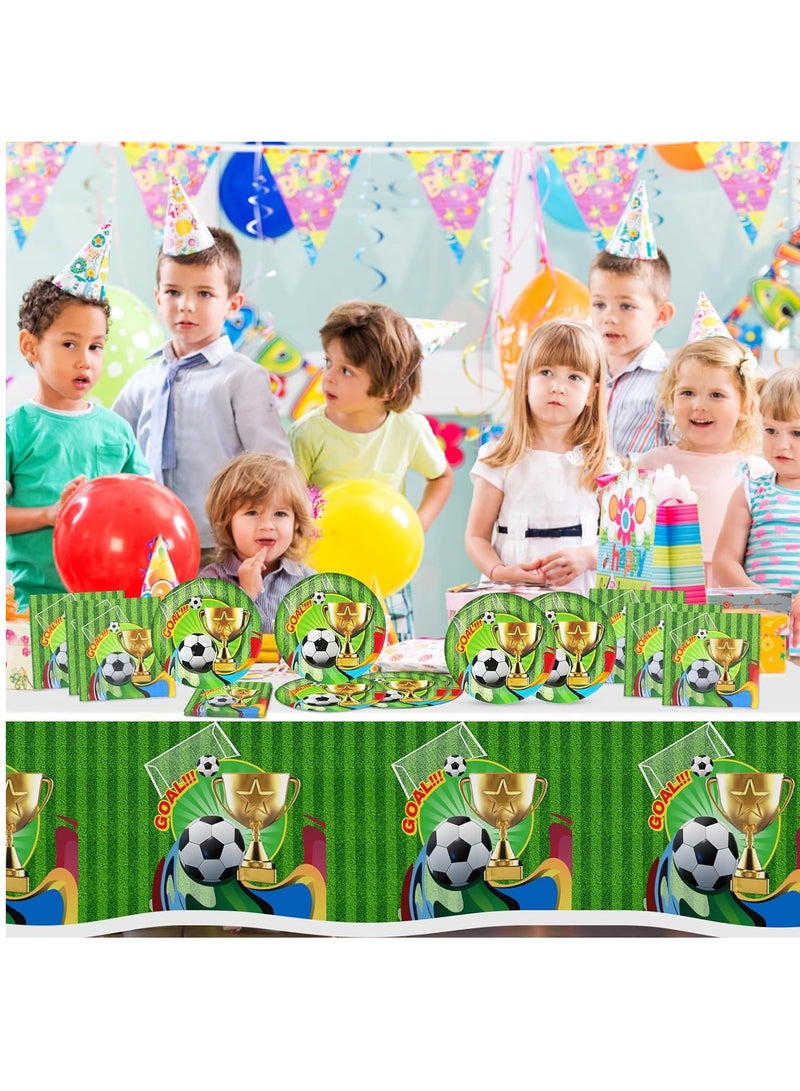 Excefore طقم أدوات المائدة للحفلات، 41 قطعة بتصميم كرة القدم لزينة طاولة الحفل بما في ذلك غطاء الطاولة والأطباق والمناشف، مستلزمات وزينة حفلات عيد الميلاد للأولاد والبنات لـ 20 ضيف (كرة القدم) - Image 2