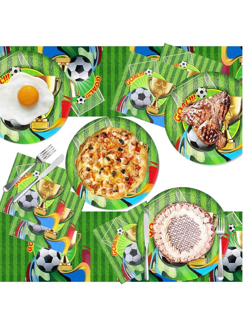 Excefore طقم أدوات المائدة للحفلات، 41 قطعة بتصميم كرة القدم لزينة طاولة الحفل بما في ذلك غطاء الطاولة والأطباق والمناشف، مستلزمات وزينة حفلات عيد الميلاد للأولاد والبنات لـ 20 ضيف (كرة القدم) - Image 4