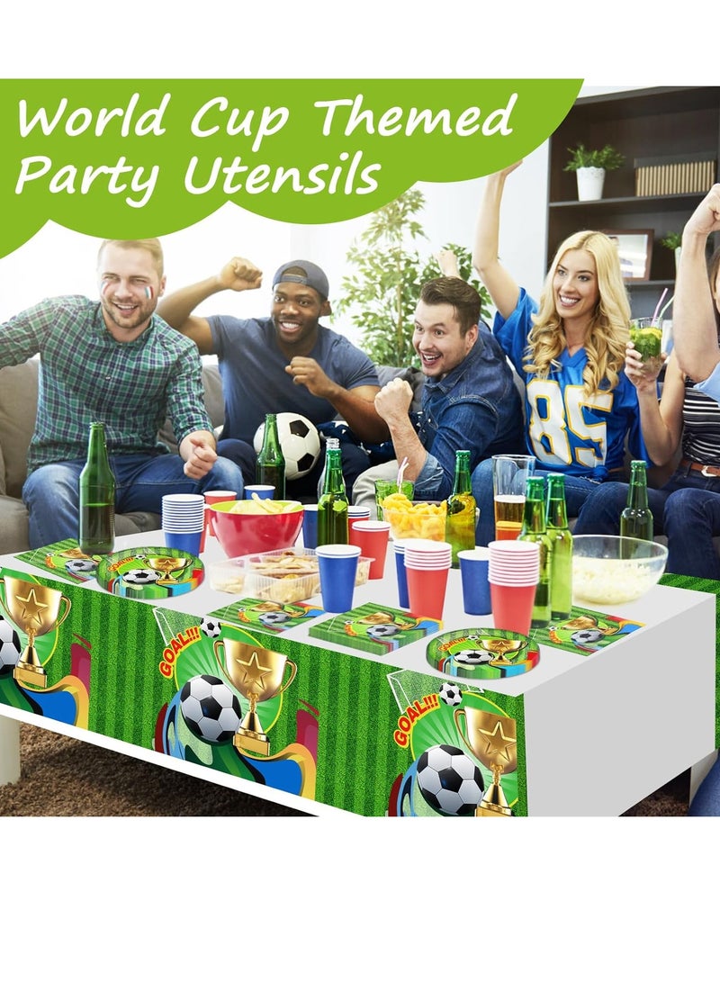 Excefore طقم أدوات المائدة للحفلات، 41 قطعة بتصميم كرة القدم لزينة طاولة الحفل بما في ذلك غطاء الطاولة والأطباق والمناشف، مستلزمات وزينة حفلات عيد الميلاد للأولاد والبنات لـ 20 ضيف (كرة القدم) - Image 5