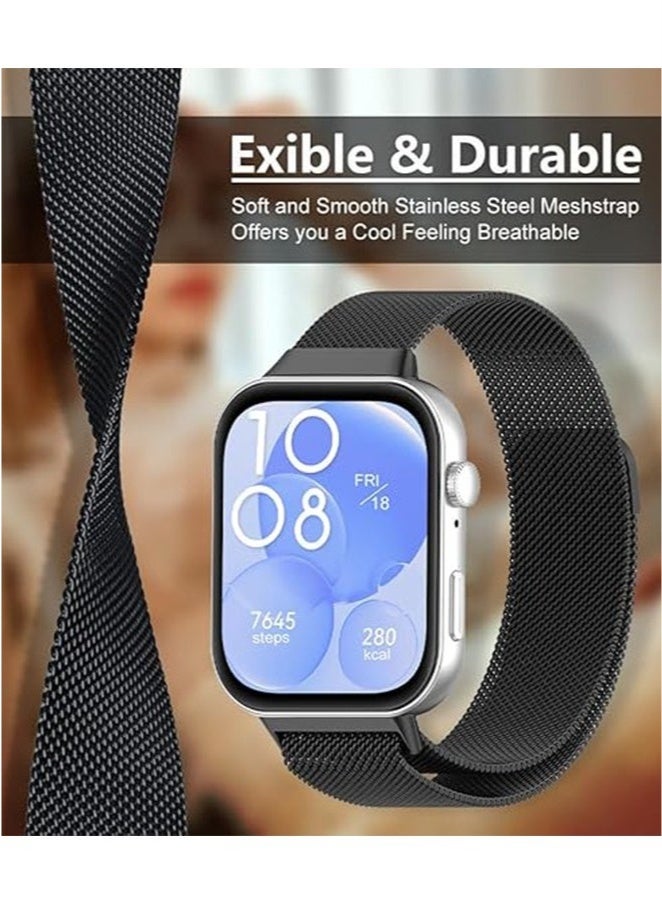 حَبْل تِك مناسب لساعة Huawei Watch Fit 3/Fit 4/Fit 4 Pro بحزام ساعة معدني بحلقة مغناطيسية ميلانيزية - Image 2