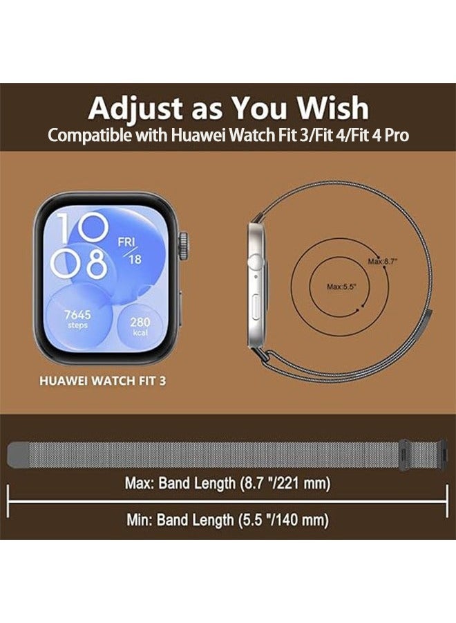 حَبْل تِك مناسب لساعة Huawei Watch Fit 3/Fit 4/Fit 4 Pro بحزام ساعة معدني بحلقة مغناطيسية ميلانيزية - Image 3