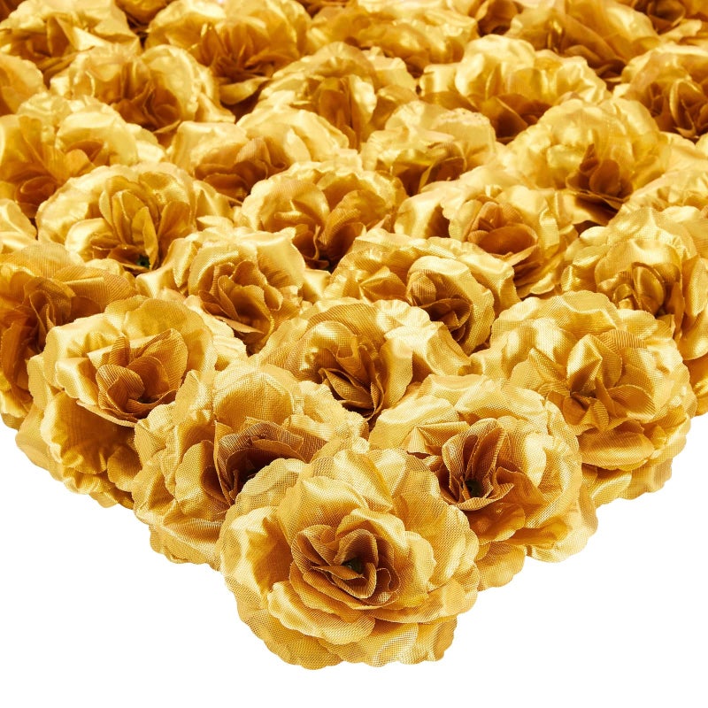 Bright Creations Gold Flowers Artificial Roses - 50-Pack, 3 in, Stemless Silk Rose Heads for Home & Wedding Decor & Faux Bouquets & Floral Accents - Image 1
