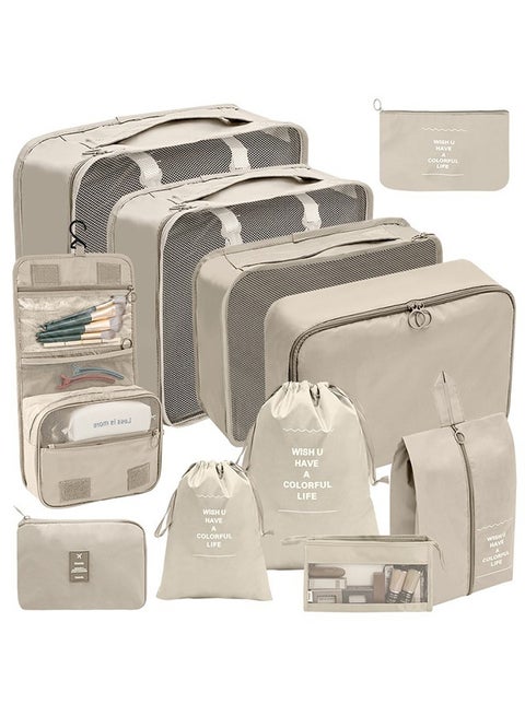 11 Set Packing Cubes for Suitcases, Travel Essentials for Carry on, Luggage Organizer Bags Set for Travel Accessories , Beige