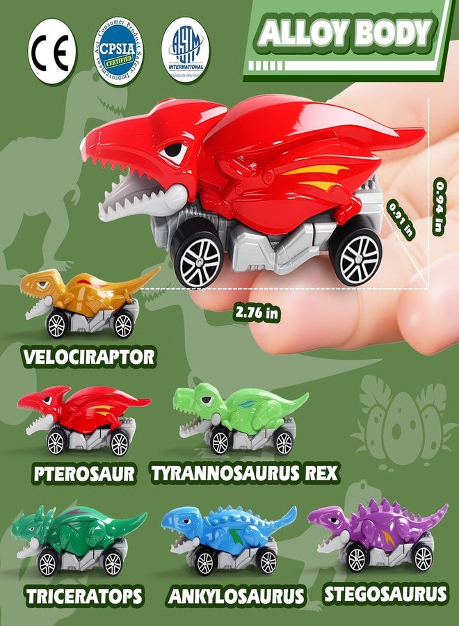 Fajiabao Dinosaur Toys for Kids 3-5 6 Pcs Mini Alloy Body Dinosaur Toys Cars Friction Powered Car Toys for 3 4 5 6 7 Year Old Boys Girls Party Favors, Prizes, Christmas Birthday Gifts - Image 2