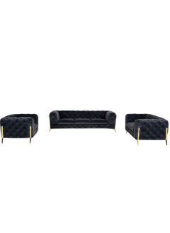مهارة البحر مجموعة أرائك تشيسترفيلد الكلاسيكية الفاخرة من MAB FURNISHINGS بـ 6 مقاعد بتصميم L-Shape مع ذراعين ملفوفتين ومخمل فاخر | للمنزل وغرفة المعيشة والمكتب (أسود)  - Image 2