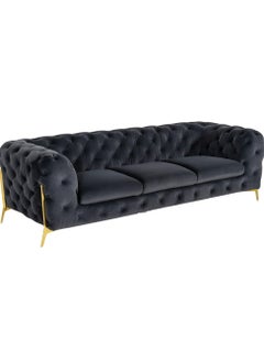 مهارة البحر مجموعة أرائك تشيسترفيلد الكلاسيكية الفاخرة من MAB FURNISHINGS بـ 6 مقاعد بتصميم L-Shape مع ذراعين ملفوفتين ومخمل فاخر | للمنزل وغرفة المعيشة والمكتب (أسود)  - Image 3