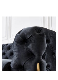مهارة البحر مجموعة أرائك تشيسترفيلد الكلاسيكية الفاخرة من MAB FURNISHINGS بـ 6 مقاعد بتصميم L-Shape مع ذراعين ملفوفتين ومخمل فاخر | للمنزل وغرفة المعيشة والمكتب (أسود)  - Image 4