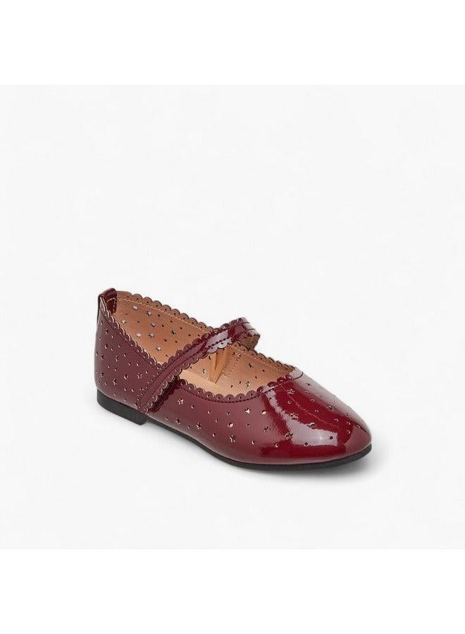 جونيورز حذاء باليرينا بناتي بتفاصيل مقصوصة وإغلاق بشريط لاصق - Image 1