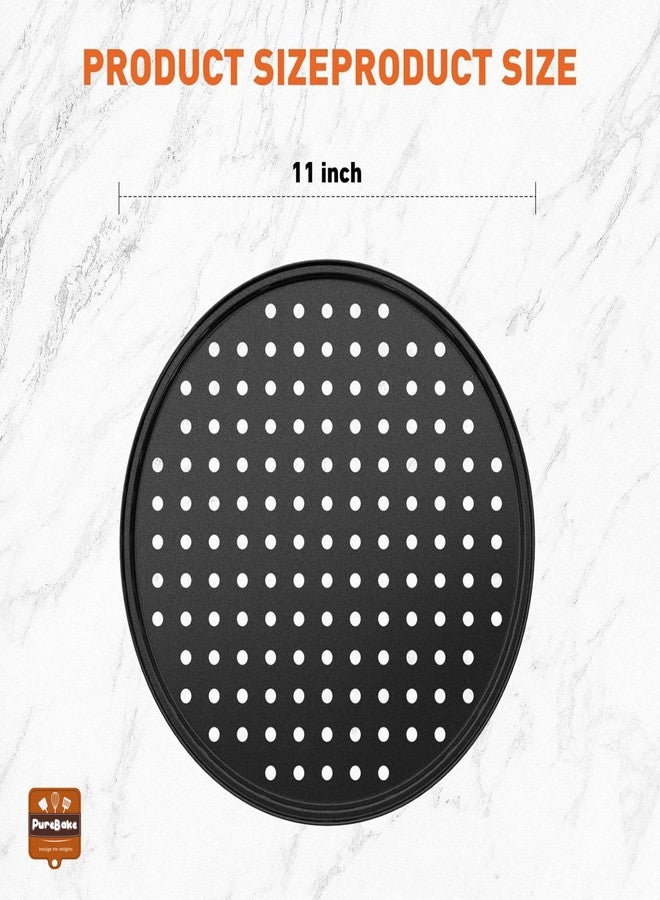 PureBake صينية بيتزا PureBake مقاس 11 بوصة بفتحات - صينية بيتزا غير لاصقة للفرن - صينية خبز بيتزا دائرية مثقبة من الفولاذ الكربوني، أدوات خبز بيتزا للمنزل والمطاعم والمطابخ، أسود - Image 2