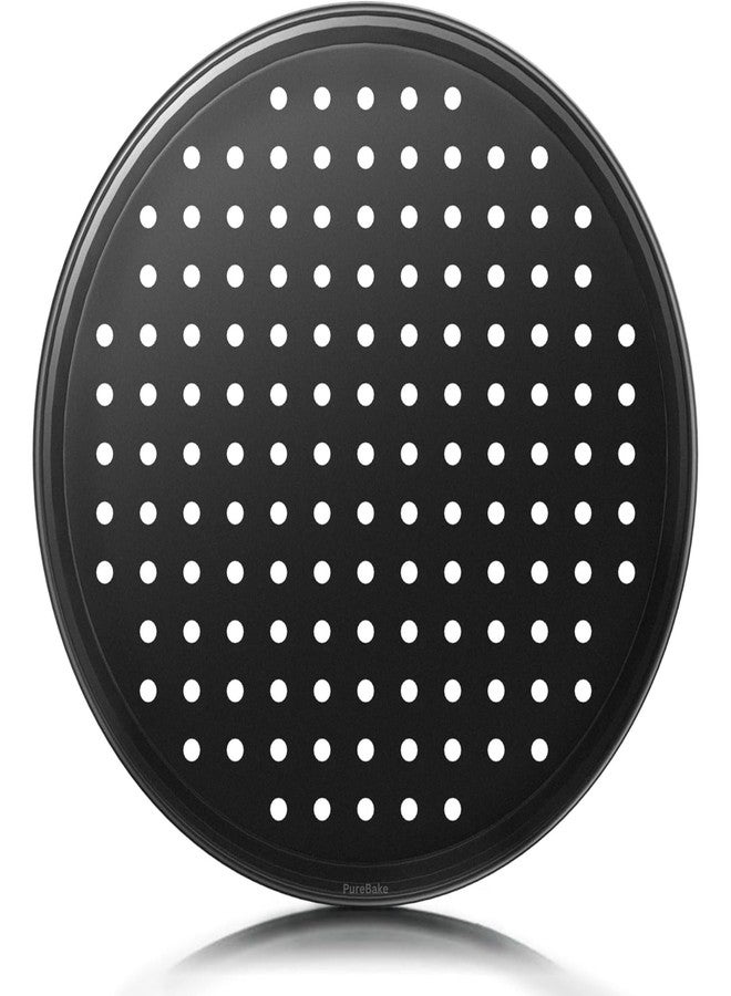PureBake صينية بيتزا PureBake مقاس 11 بوصة بفتحات - صينية بيتزا غير لاصقة للفرن - صينية خبز بيتزا دائرية مثقبة من الفولاذ الكربوني، أدوات خبز بيتزا للمنزل والمطاعم والمطابخ، أسود - Image 1